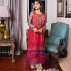 Crimson Royale Printed Organza Ensemble