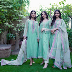 Saahil - Mint Green Embroidered Organza Three-Piece Set