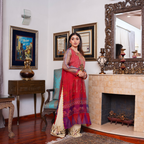 Crimson Royale Printed Organza Ensemble