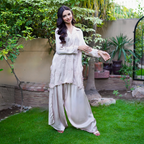 Samira - A Pearl Grey Mirror Work Shamoze Set